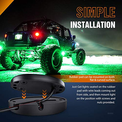 LED Rock Light 6PCS Underglow Wheel Well Pods Waterproof Exterior Underbody Roof Rack Side Lamps for Car Truck Pickups ATV UTV SUV Motorcycle Boat (6 Count)