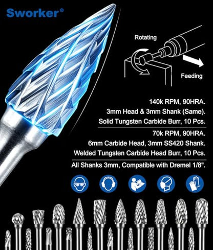 20 Pcs Carbide Burr Bits 1 (20 Count)