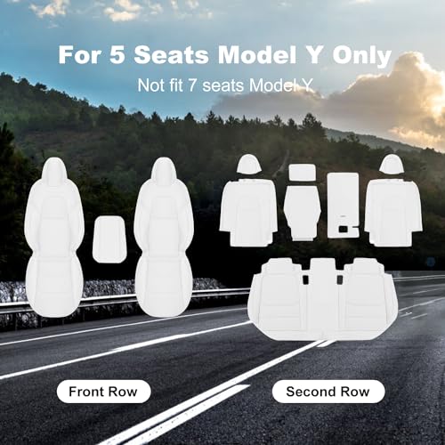 Tesla Model Y Car Seat Covers Nappa Leather Car Interior Seat Airbag Compatible Cushion Cover Full Set Custom Fit 2024 2023 2022 2021 2020 (11 Count)