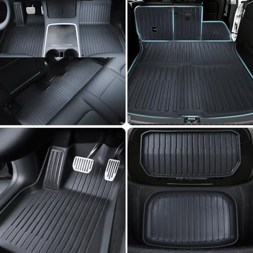 TPE Floor Mats fit for Tesla Model Y 2019 2020 2021 2022 2023 2024 All Weather TPE Cargo Liner Cargo Trunk Accessories and Cargo Trunk Mats Front Rear Cargo Mat Full Set