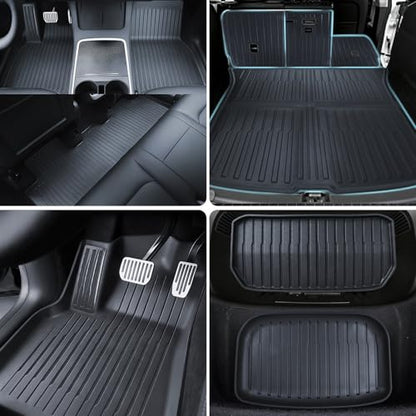 TPE Floor Mats fit for Tesla Model Y 2019 2020 2021 2022 2023 2024 All Weather TPE Cargo Liner Cargo Trunk Accessories and Cargo Trunk Mats Front Rear Cargo Mat Full Set