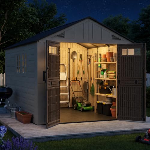 8x12 Ft Outdoor Storage Shed with Lighe & Floor