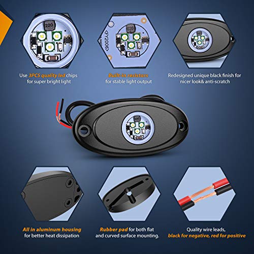 LED Rock Light 6PCS White Light Pods Waterproof Under Body Wheel Well Light Exterior Interior Lights for Car Truck Pickups ATV UTV SUV Motorcycle Boat (8 Count)