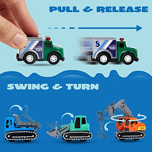 25 Pieces Pull Back Cars and Trucks Toy Vehicles Set for Kids