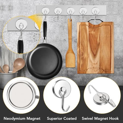 Magnetic Hooks Heavy Duty 120LB+ Swivel Swing Strong Magnet Hook (12 Count)