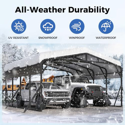 20X20 FT Heavy Duty Metal Carport Canopy with Triangle Frame Base