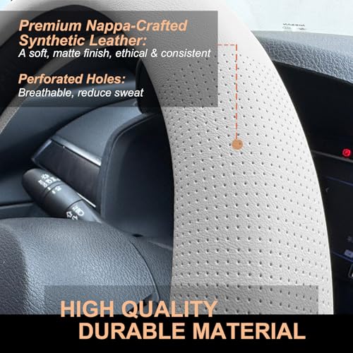D Shaped Nappa Leather Steering Wheel Cover 14.5