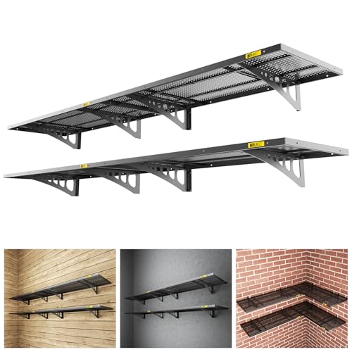 4Pack 1.64x4ft Adjustable Metal Garage Wall Shelving Heavy Duty Garage Storage Shelf Wall Mounted Black (4 Count)
