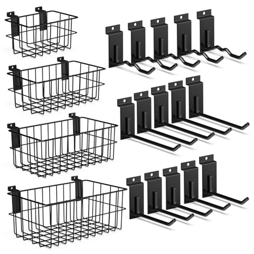 Heavy Duty Slatwall Accessories 15 Pack and Slatwall Baskets 4 Pack (19 Count)