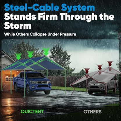 10x20 ft Heavy Duty Car Canopy Galvanized Frame Carport Outdoor Party Tent Boat Shelter with 3 Reinforced Steel Cables