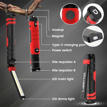 Rechargeable Work Light 2500mAh Magnetic LED Work Light Flashlight Mechanic Light Tool for Men Him (2 Count)