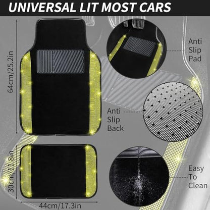 Bling Car Floor Mats Full Set and Steering Wheel Cover