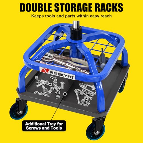 Rolling Stool with Blue Wheels