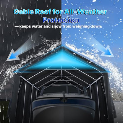 10X20 ft Carport Heavy Duty Outdoor Patio Portable Canopy Storage Shelter Shed with 2 Rolled up Zipper Doors & Vents for Snowmobile Garden Tools