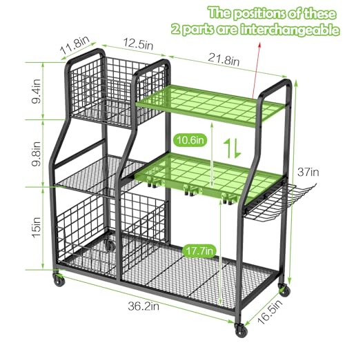 Garden Tool Holder Organizer with Heavy Duty Wheels for Garage