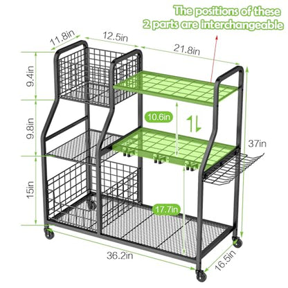 Garden Tool Holder Organizer with Heavy Duty Wheels for Garage