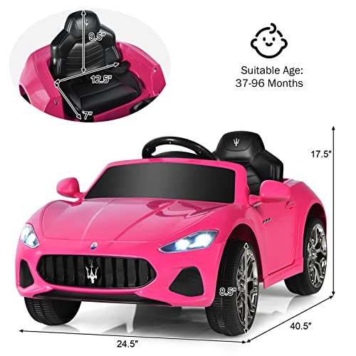 Ride on Car Pink Licensed Maserati Gbili 12V Battery Powered Electric Car with Parent Remote Control & Manual Modes