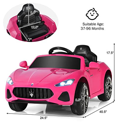 Ride on Car Pink Licensed Maserati Gbili 12V Battery Powered Electric Car with Parent Remote Control & Manual Modes