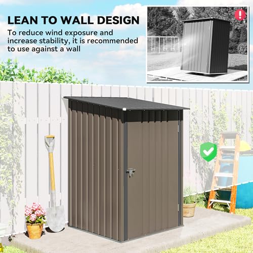 3.3' x 3.4' Outdoor Storage Shed Sloping Roof Lockable Door Brown
