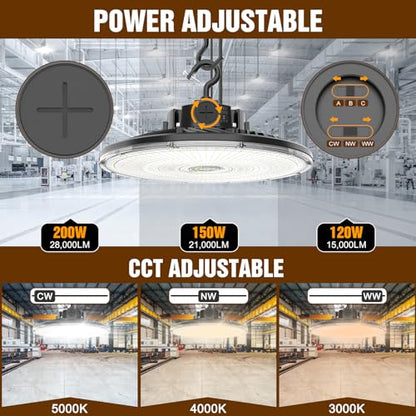 3 Pack 480V LED High Bay Light UL Listed UFO Light 200W 150W 120W Adjustable (3 Count)