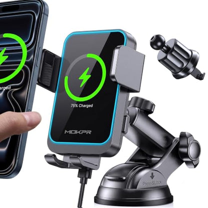 Wireless Car Charger Auto Clamping LED Car Charger Dash Windshield Air Vent