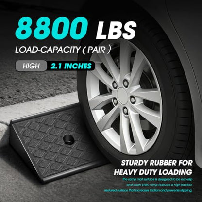2pcs 2.1" Rise Rubber Curb Ramp Heavy Duty Loading Driveway Ramp Threshold Ramps 38.6" W x 5.9" D x 2.1" H for Loading Dock (2 Count)
