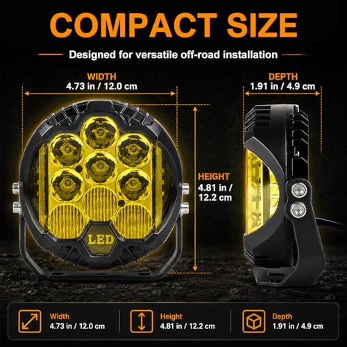 2PCS 5 Inch Yellow Round Side Shooter Offroad Fog Lights Amber DRL 90W 3 Modes 270° Wide Range Super Bright LED Pods Light Kit for Pickup Truck ATV UTV SUV
