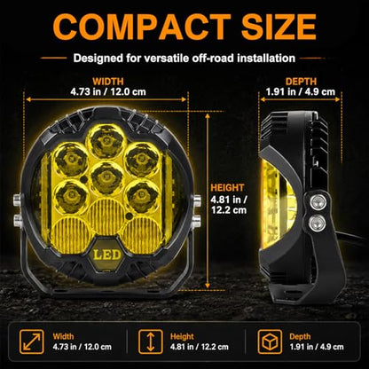 2PCS 5 Inch Yellow Round Side Shooter Offroad Fog Lights Amber DRL 90W 3 Modes 270° Wide Range Super Bright LED Pods Light Kit for Pickup Truck ATV UTV SUV