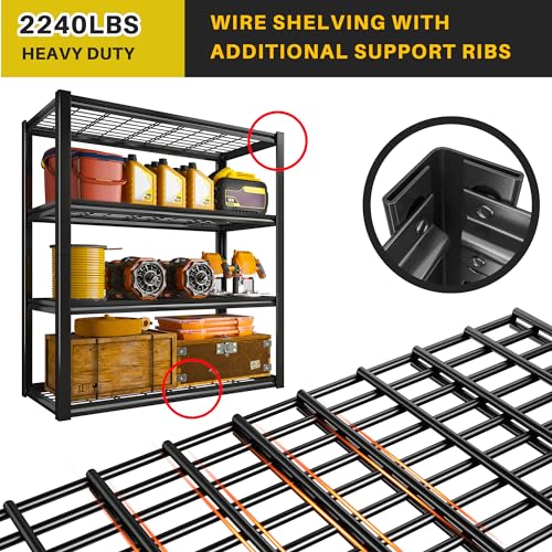 40" W Storage Shelves with Wire Mesh Panels for Garage Organization (4 Count)