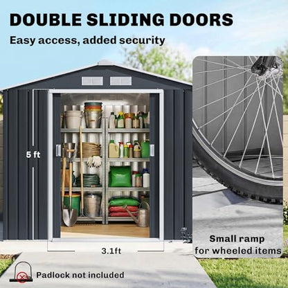 7' x 4' Outdoor Storage Shed Garden Tool Metal Shed Dark Gray