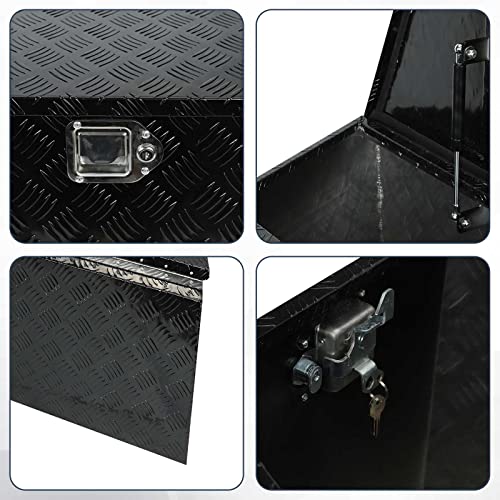 28 Inch Heavy Duty Aluminum Stripes Plated Tool Box Pick Up Truck Bed RV Trailer Tongue Toolbox Waterproof Storage Organizer with Lock and Keys