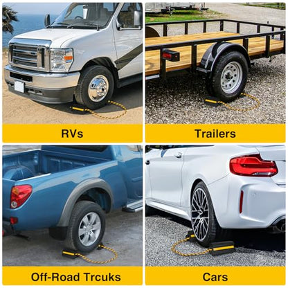 Wheel Chocks Rubber Yellow Reflective Strips 4 Pack with Rope
