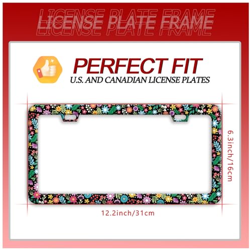Colorful Flowers Art Stainless Steel License Plate Frame for US Cars Decor