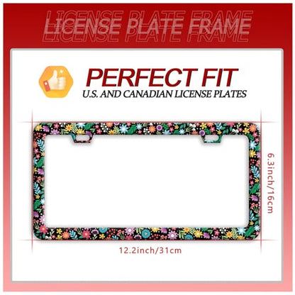 Colorful Flowers Art Stainless Steel License Plate Frame for US Cars Decor