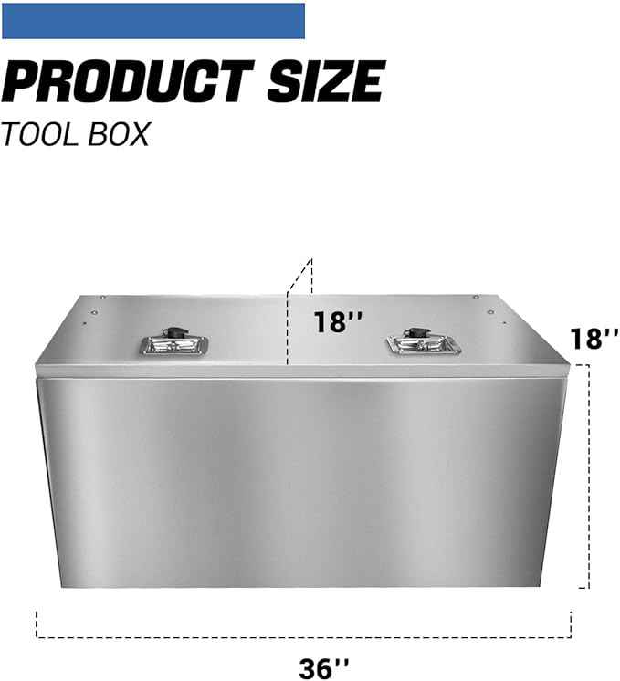 Truck bed toolbox, made of stainless steel, suitable for pickup trucks, RVs, and trailers. A box-type storage organizer with lock and key (36x18x18 inches)