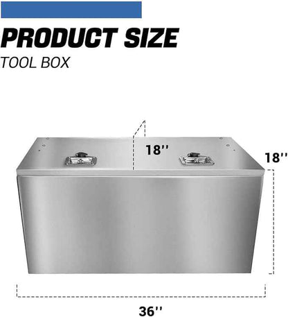 Truck bed toolbox, made of stainless steel, suitable for pickup trucks, RVs, and trailers. A box-type storage organizer with lock and key (36x18x18 inches)