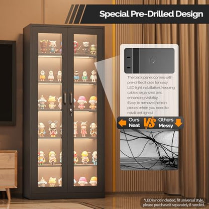 Lockable Display Cabinet with Glass Doors & 5 Adjustable Shelves