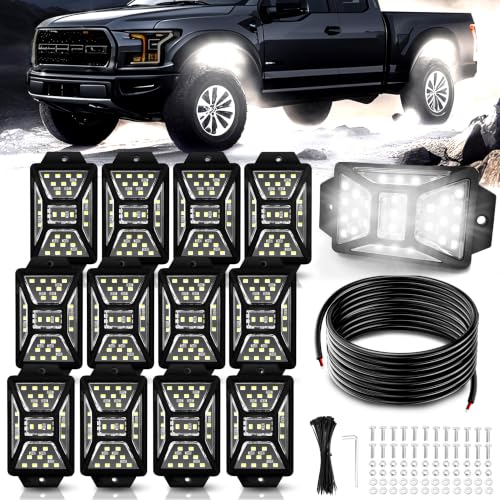 12 Pods 324 LEDs 6000K White Rock Lights with 32.8FT Extension Wire (12 Count)
