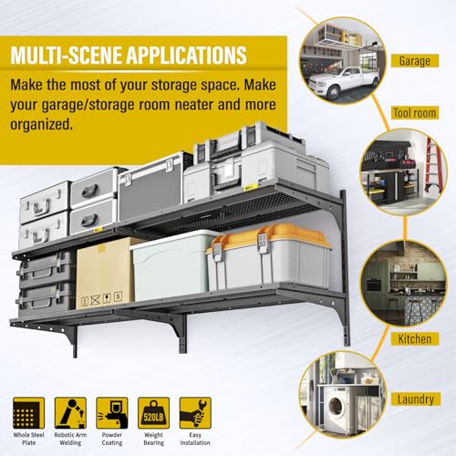 2 Pack×2 Tier 1.3x3ft Garage Shelving Wall Mounted (4 Count)
