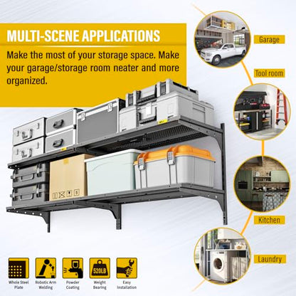 2 Pack×2 Tier 1.3x3ft Garage Shelving Wall Mounted (4 Count)