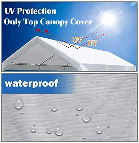 10'x20' Carport Replacement Top Canopy Cover for Car Garage Shelter Tent Party Tent with Ball Bungees White
