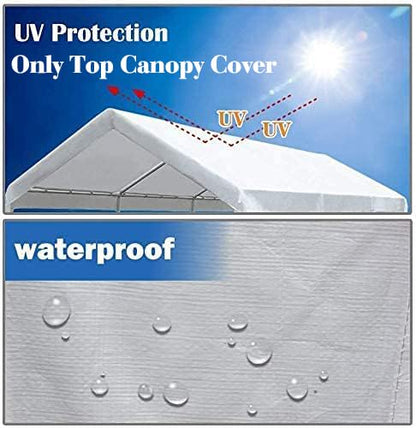 10'x20' Carport Replacement Top Canopy Cover for Car Garage Shelter Tent Party Tent with Ball Bungees White