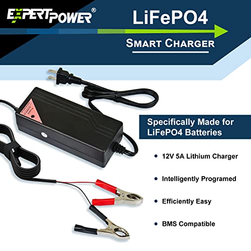 12.8V 5A Smart Charger for Lithium LiFePO4 Deep Cycle Rechargeable Batteries