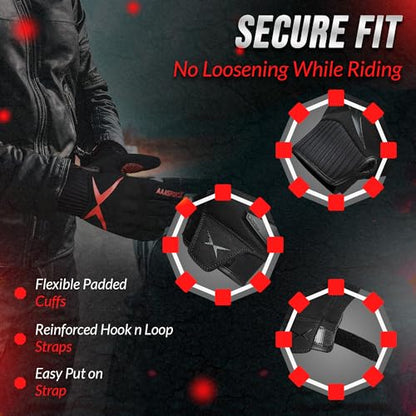 Breathable Motorcycle Gloves for Men with TPR & Kevlar Palm Protection Hard Knuckles Touchscreen