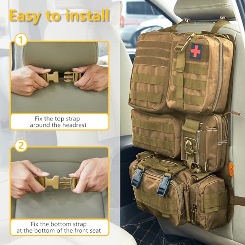 Universal Tactical Seat Back Organizer Vehicle Molle Panel Organizer Storage Bag with 5 Detachable Molle Pouch for All Vehicel Such as Jeep
