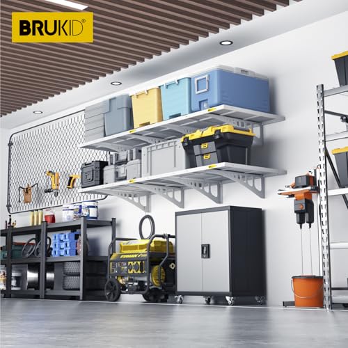 4Pack 2x3ft Adjustable Metal Garage Wall Shelving Heavy Duty Garage Storage Shelf Wall Mounted White (4 Count)