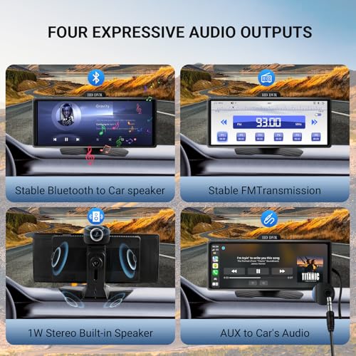 10.26 Inch Wireless CarPlay & Android Auto Car Display with 1080P Dash Cam & Backup Camera All