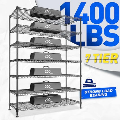 82.6" H 7 Tier Metal Shelving Unit 1400LBS Adjustable Shelves (7 Count)