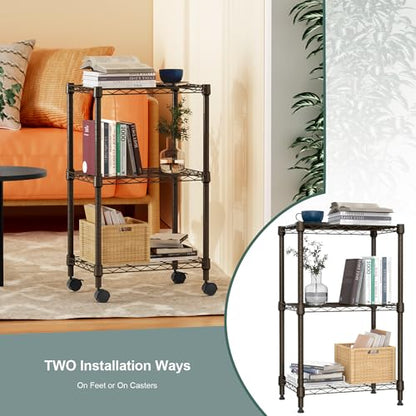 3 Tier Shelf Metal Storage Shelves Wire Rack Closet Organizers with Wheel for Garage Kitchen Bathroom Laundry Brown 11.8" D x 17.7" W x 29.8" H (3 count)
