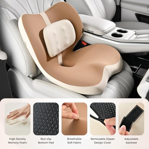 2 in1 Truck Seat Cushion and Lumbar Support Pillow Memory Foam Car Seat Cushion with Adjustable Strap for Truck Driver Long Drives